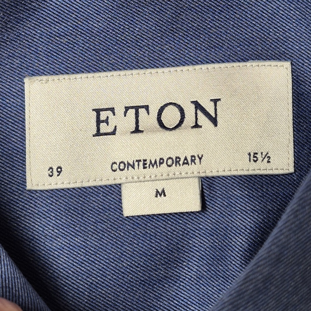 Eton Cambridge Contemporary Men's M 15.5 Blue Textured 100% Cotton Dress Shirt - Picture 5 of 8
